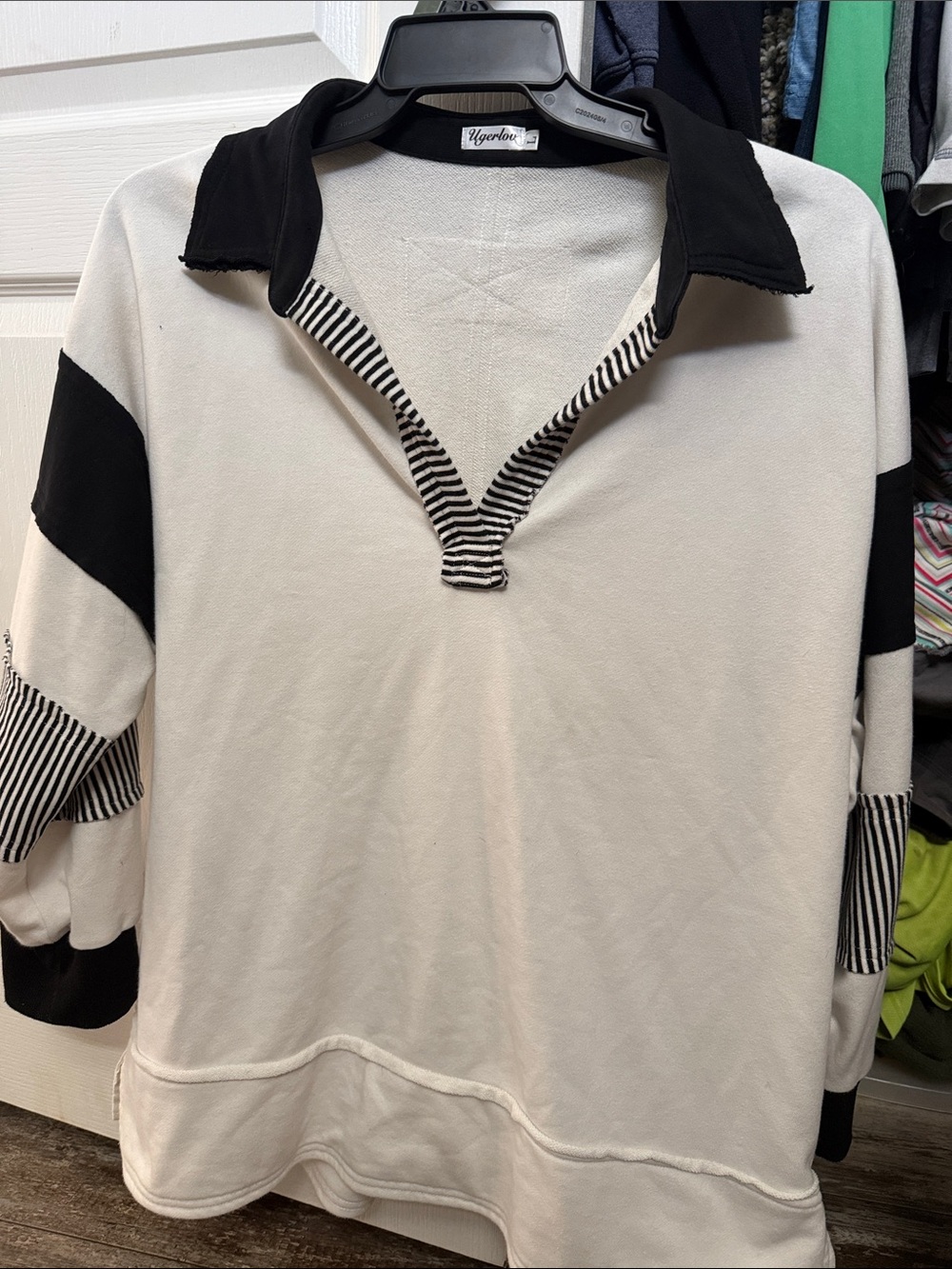 Uptown Casual Black & White Striped Collar Pullover